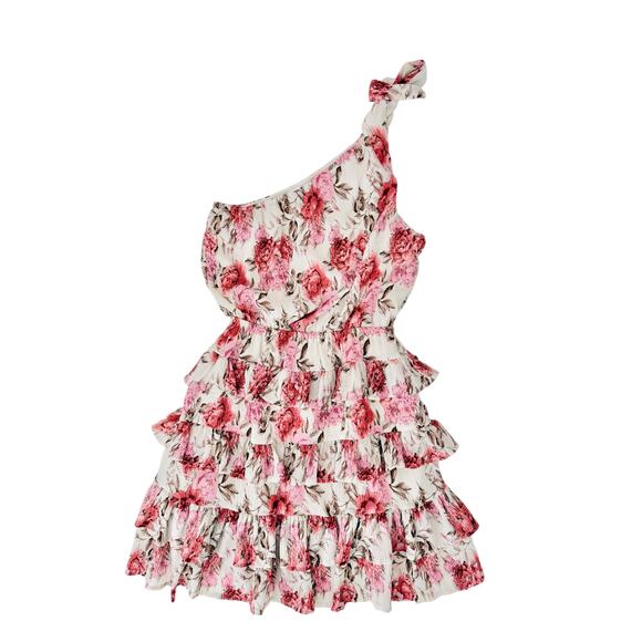 Showpo pink ruffle one shoulder mini dress - size 2 - Picture 2 of 5